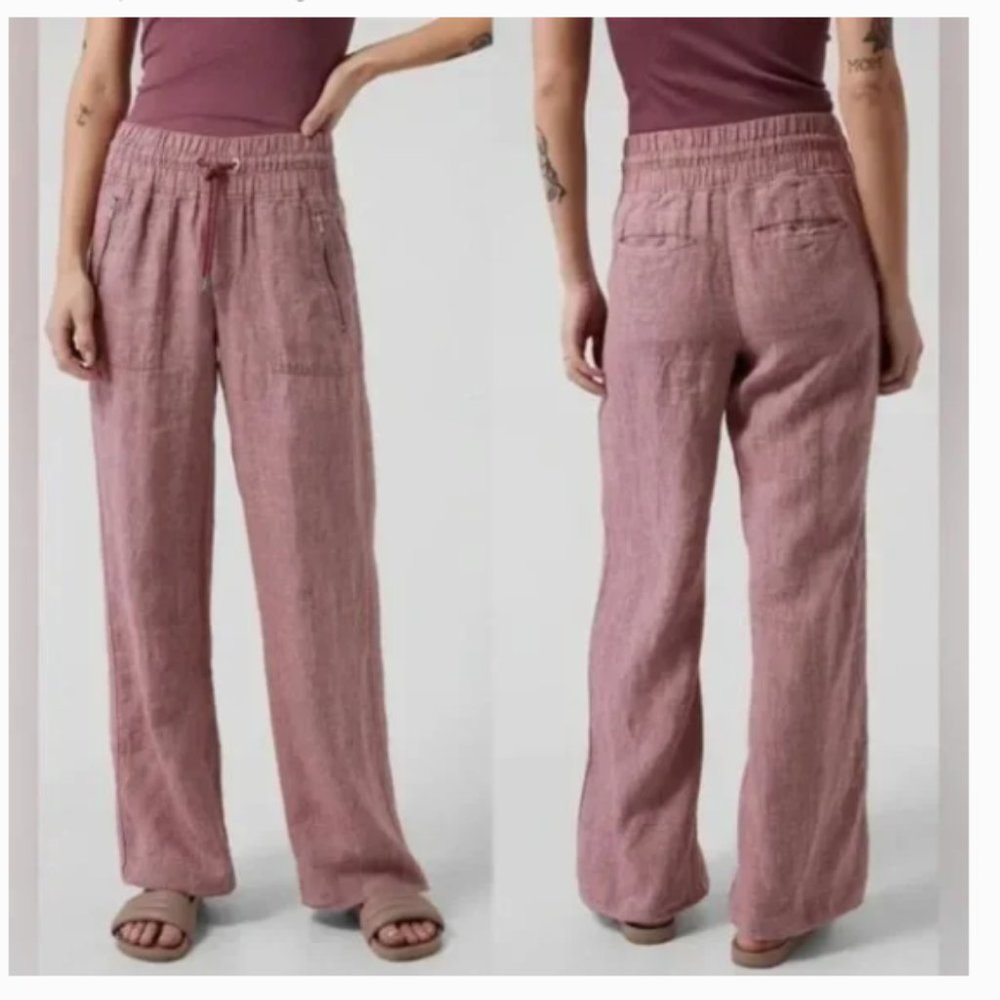 Athleta Cabo Linen Wide Leg Pant Pink Size 0